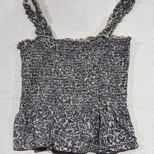 Italian Connection Summer Ditsy Floral Top Smocked Bodice Ruffle Hem Size Small‎